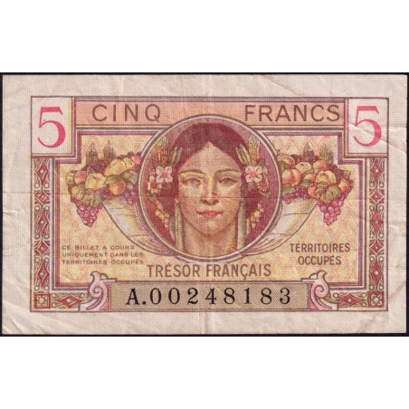 VF 29-01 - 5 francs - Trésor français - Territoires occupés - 1947 - Série A - Etat : TB+