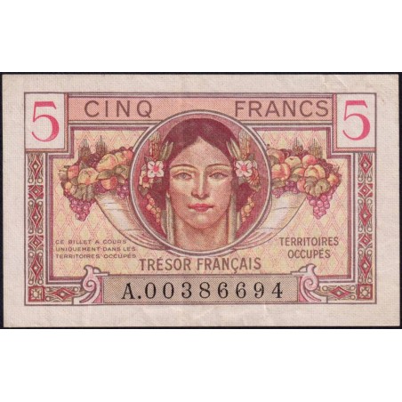 VF 29-01 - 5 francs - Trésor français - Territoires occupés - 1947 - Série A - Etat : TTB