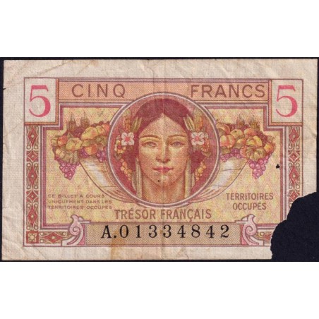 VF 29-01 - 5 francs - Trésor français - Territoires occupés - 1947 - Série A - Etat : AB