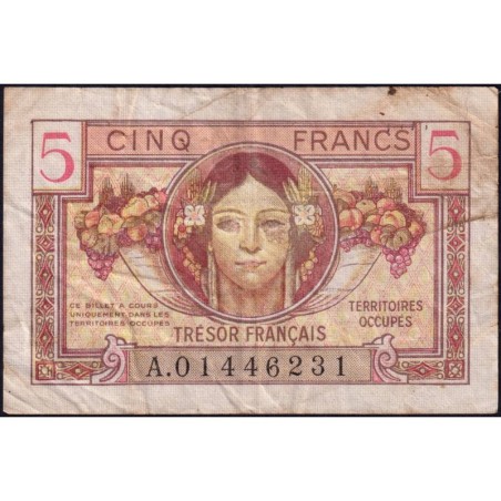 VF 29-01 - 5 francs - Trésor français - Territoires occupés - 1947 - Série A - Etat : TB-