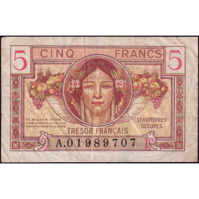 VF 29-01 - 5 francs - Trésor français - Territoires occupés - 1947 - Série A - Etat : TB+