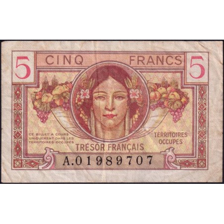 VF 29-01 - 5 francs - Trésor français - Territoires occupés - 1947 - Série A - Etat : TB+