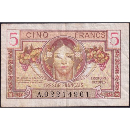 VF 29-01 - 5 francs - Trésor français - Territoires occupés - 1947 - Série A - Etat : TB