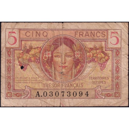 VF 29-01 - 5 francs - Trésor français - Territoires occupés - 1947 - Série A - Etat : B-