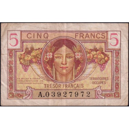 VF 29-01 - 5 francs - Trésor français - Territoires occupés - 1947 - Série A - Etat : TB+