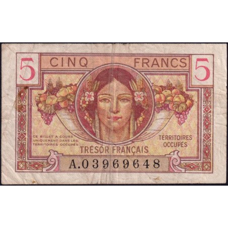 VF 29-01 - 5 francs - Trésor français - Territoires occupés - 1947 - Série A - Etat : TB+