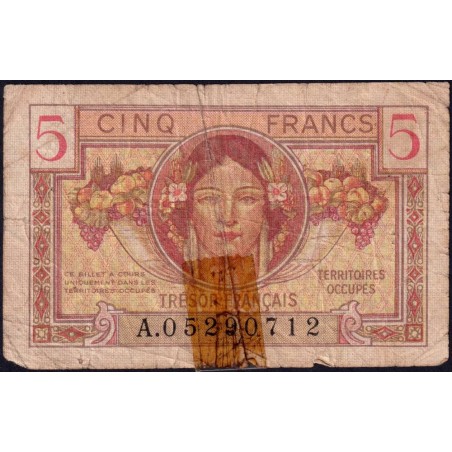 VF 29-01 - 5 francs - Trésor français - Territoires occupés - 1947 - Série A - Etat : AB