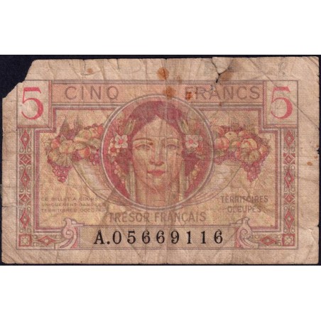 VF 29-01 - 5 francs - Trésor français - Territoires occupés - 1947 - Série A - Etat : AB