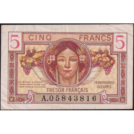 VF 29-01 - 5 francs - Trésor français - Territoires occupés - 1947 - Série A - Etat : TTB