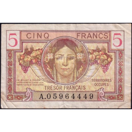 VF 29-01 - 5 francs - Trésor français - Territoires occupés - 1947 - Série A - Etat : TB-