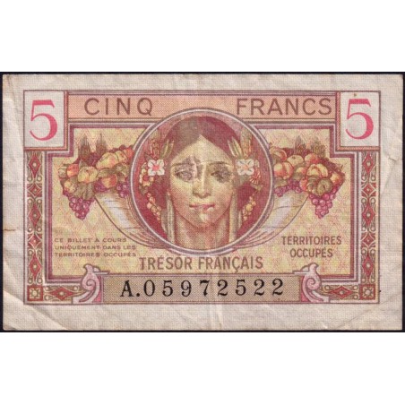 VF 29-01 - 5 francs - Trésor français - Territoires occupés - 1947 - Série A - Etat : TB-