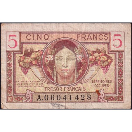 VF 29-01 - 5 francs - Trésor français - Territoires occupés - 1947 - Série A - Etat : TB-