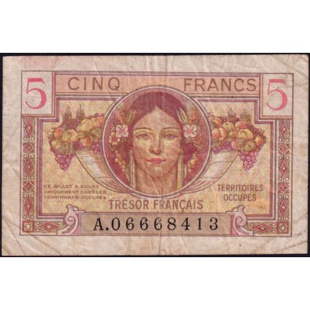 VF 29-01 - 5 francs - Trésor français - Territoires occupés - 1947 - Série A - Etat : TB