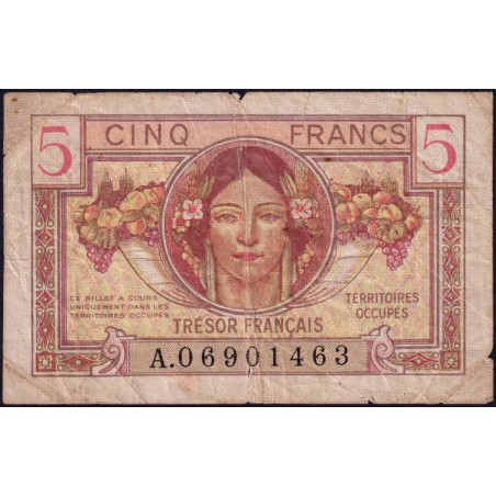 VF 29-01 - 5 francs - Trésor français - Territoires occupés - 1947 - Série A - Etat : TB-