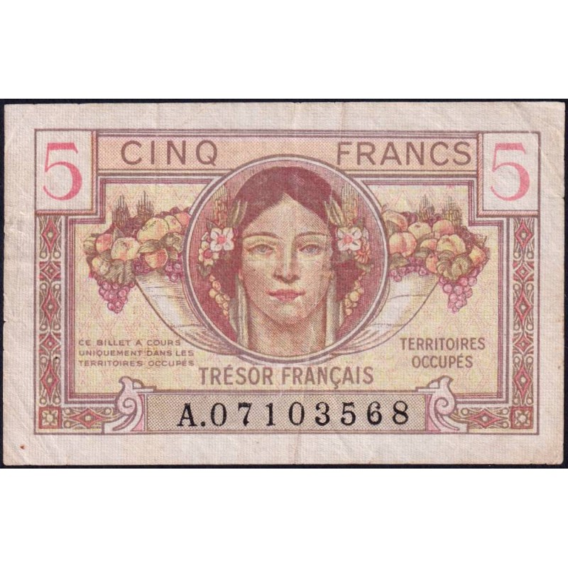 VF 29-01 - 5 francs - Trésor français - Territoires occupés - 1947 - Série A - Etat : TTB-
