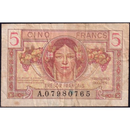 VF 29-01 - 5 francs - Trésor français - Territoires occupés - 1947 - Série A - Etat : TB