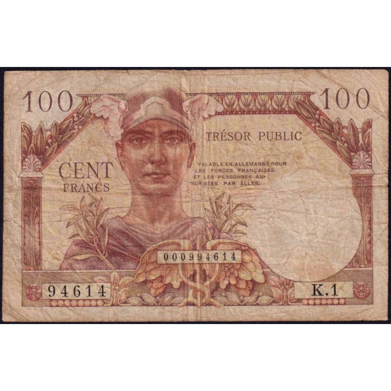 VF 34-01 - 100 francs - Trésor public - Allemagne - 1955 - Série K.1 - Etat : TB-