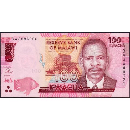 Malawi - Pick 65b - 100 kwacha - Série BA - 01/01/2016 - Etat : NEUF