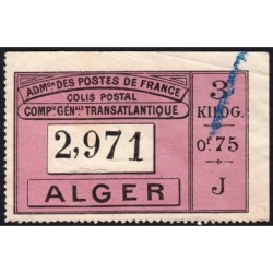 Algérie - Comp. Gén. Transatlantique - Colis Postal - 75 centimes - Série J - 1920 - Etat : TTB