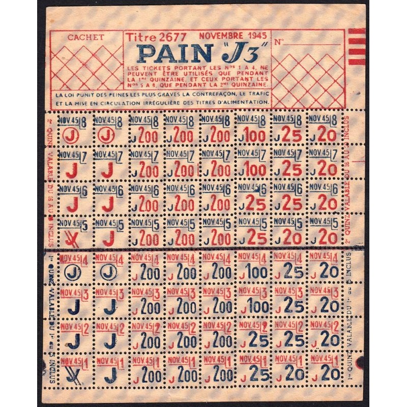 Pain - Titre 2677 - Catégorie J3 - 11/1945 - Etat : TB