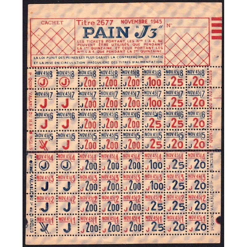 1945 - Titre 2677 - Pain - Catégorie J3 - Novembre - Etat : TB
