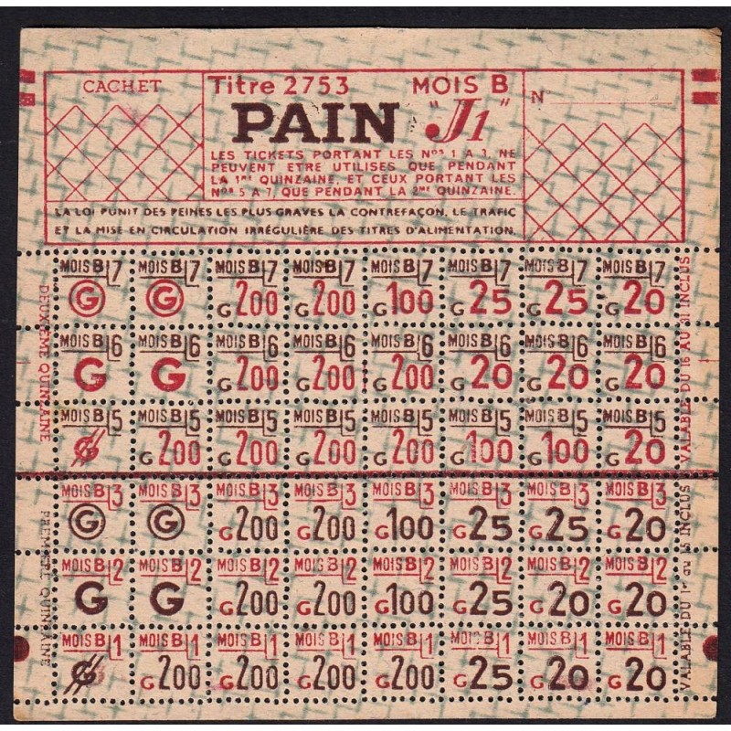 1946 - Titre 2753 - Pain - Catégorie J1 - Février - Etat : SUP