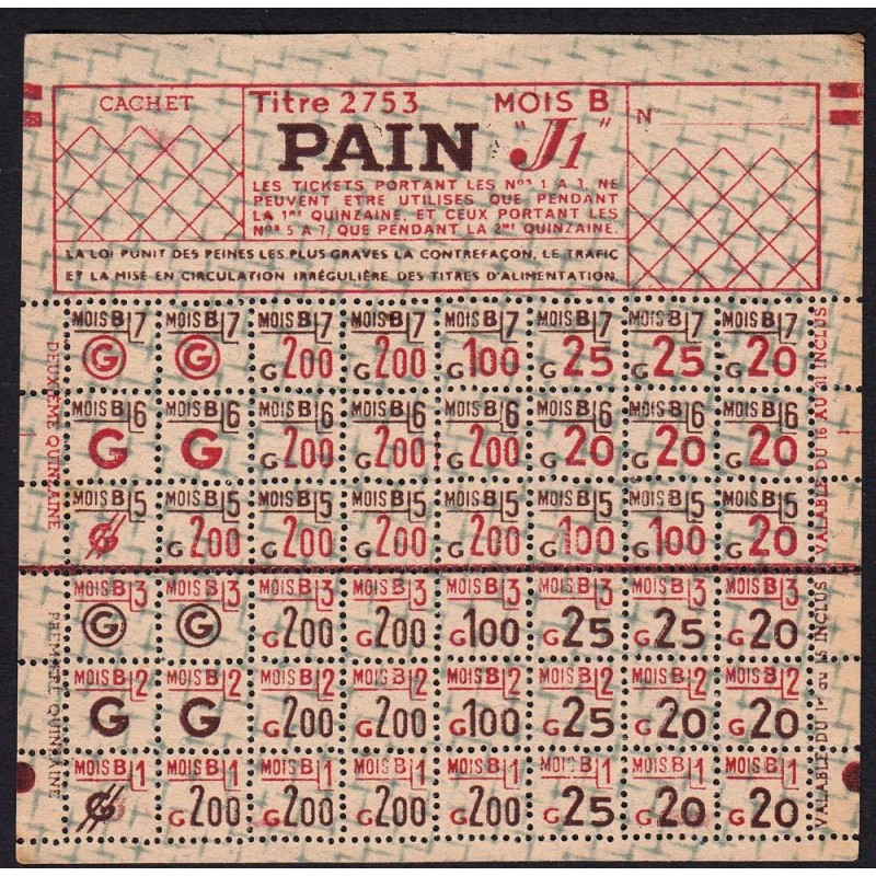 Pain - Titre 2753 - Catégorie J1 - 02/1946 - Etat : SUP