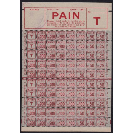1941 - Titre C 131 - Pain - Catégorie T - Août - Pougny (01) - Etat : pr.NEUF