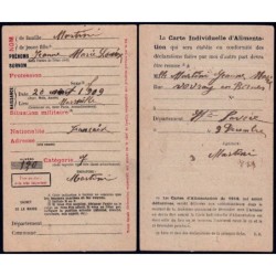 Demande carte individuellle d'alimentation - Catégorie J - 1918 - Vovray Cruseilles (74) - Etat : SUP