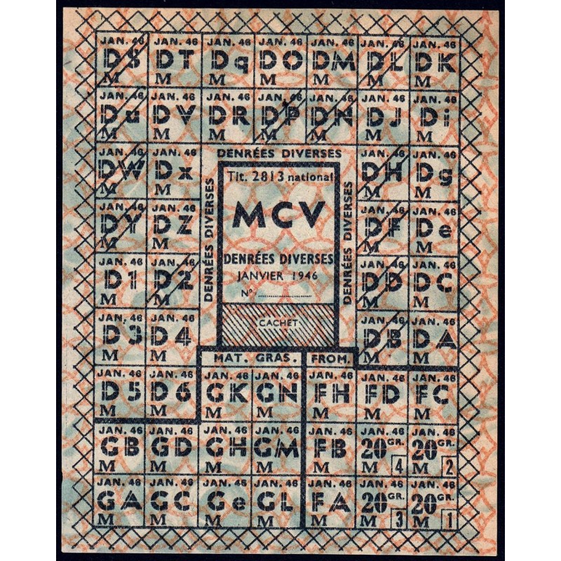 1946 - Titre 2813 national - Denrées diverses, fromage, mat. grasses - Catég. M C V - Etat : SPL