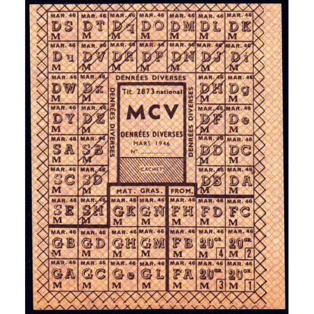 1946 - Titre 2873 national - Denrées diverses, fromage, mat. grasses - Catég. M C V - Etat : SPL