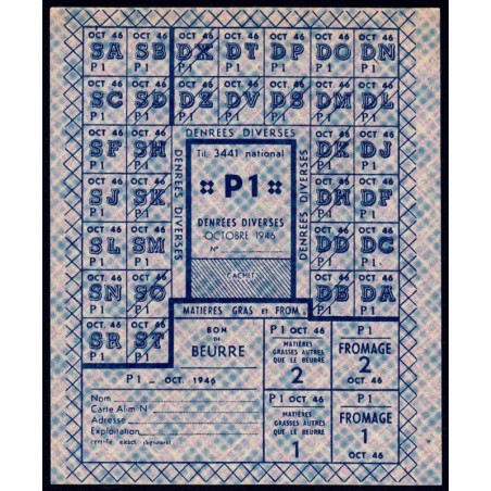 Denrées diverses, fromage, mat. grasses - Titre 3441 national - Catégorie P1 - 10/1946 - Etat : SPL