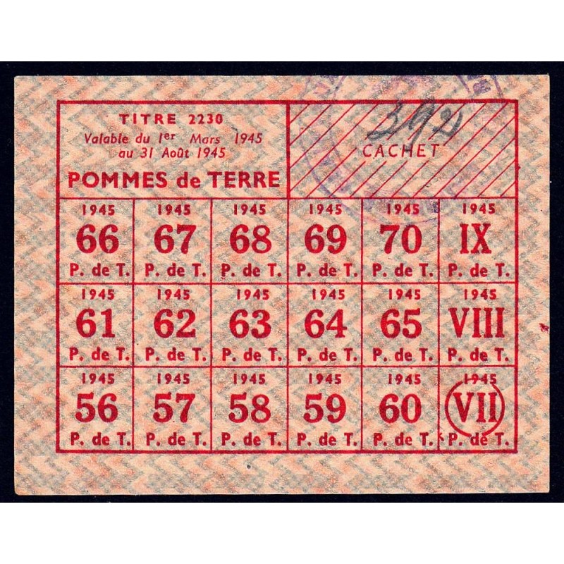 Pommes de terre - Titre 2230 - 1945 - Etat : SPL