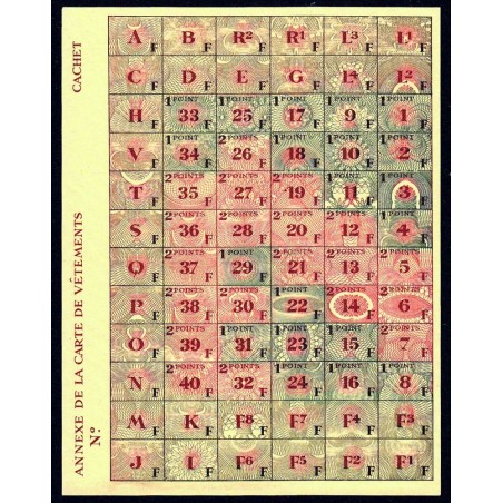 Annexe carte de vêtements - Sans catégorie - 1944 - Etat : SUP+