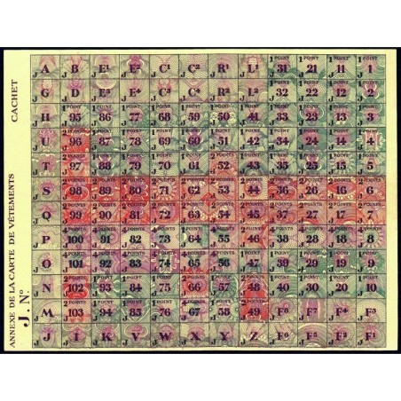 Annexe carte de vêtements - Catégorie J - 1944 - Etat : SPL