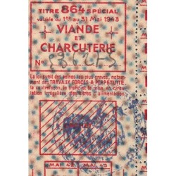 1943 - Titre 864 spécial - Viande et Charcuterie - Mai - Néris-le-Bains (03) - Etat : SUP