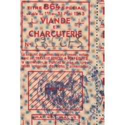 Viande et Charcuterie - Titre 864 spécial - 05/1943 - Néris-le-Bains (03) - Etat : SUP