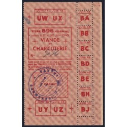 Viande et Charcuterie - Titre 896 normal - 06/1943 - Guéret (23) - Etat : SUP