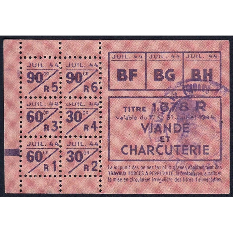 1944 - Titre 1678 - Viande et Charcuterie - Catégorie R - Juillet - St-Paul-en-Chablais (74) - Etat : SUP
