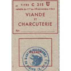 1941 - Titre C 215 - Viande et Charcuterie - Cat. U - Novembre - Mantes-Gassicourt (78) - Etat : SUP