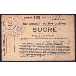Rationnement - Carnet de sucre - 1918 - Monestier (63) - Etat : TB+