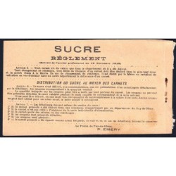 Rationnement - Carnet de sucre - 1920 - Ambert (63) - Etat : TB+