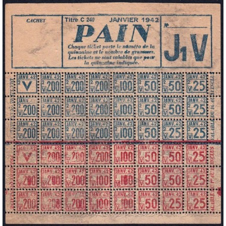 Pain - Titre C 240 - Catégorie J1 V - 01/1942 - Etat : TB-