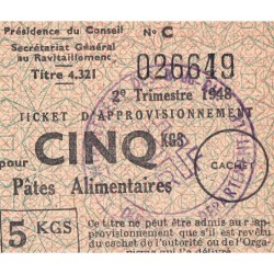 1948 - Titre 4321 - Pâtes 5 kgs - Catégories C - 2e trimestre 1948 - B. du Rhône (13) - Etat : SUP