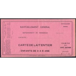 Lait - Carte de trois-quarts de litre de lait entier - 1941 - Morbihan (56) - Etat : B