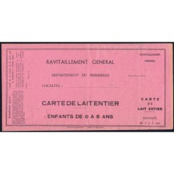 Morbihan - 1941 - Carte de trois-quarts de litre de lait entier - Etat : B