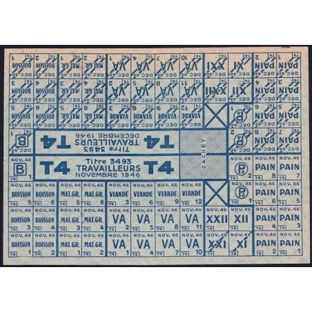 Mat. Grasses, viande, pain, boisson - Titre 3493 - Catégorie T4 - nov.déc. 1946 - Etat : TB+