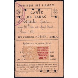 Carte de Tabac - 1945 - Etat : TTB