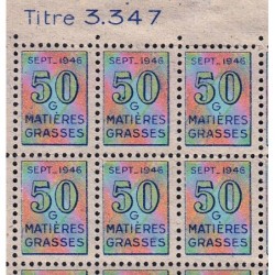 Tickets spéciaux Mat. grasses - Titre 3347 - 09/1946 - Etat : TB