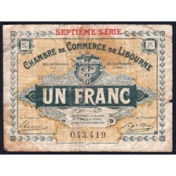 Libourne - Pirot 72-33 - 1 franc - Septième série - 23/09/1920 - Etat : B